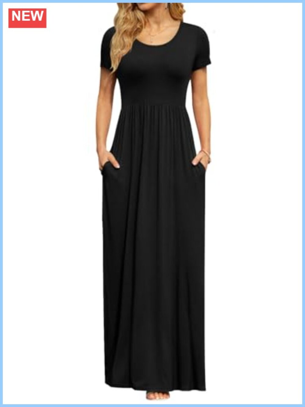 Women's Summer Maxi Dress Short Sleeve Empire Waist Pockets Casual Fit Flare